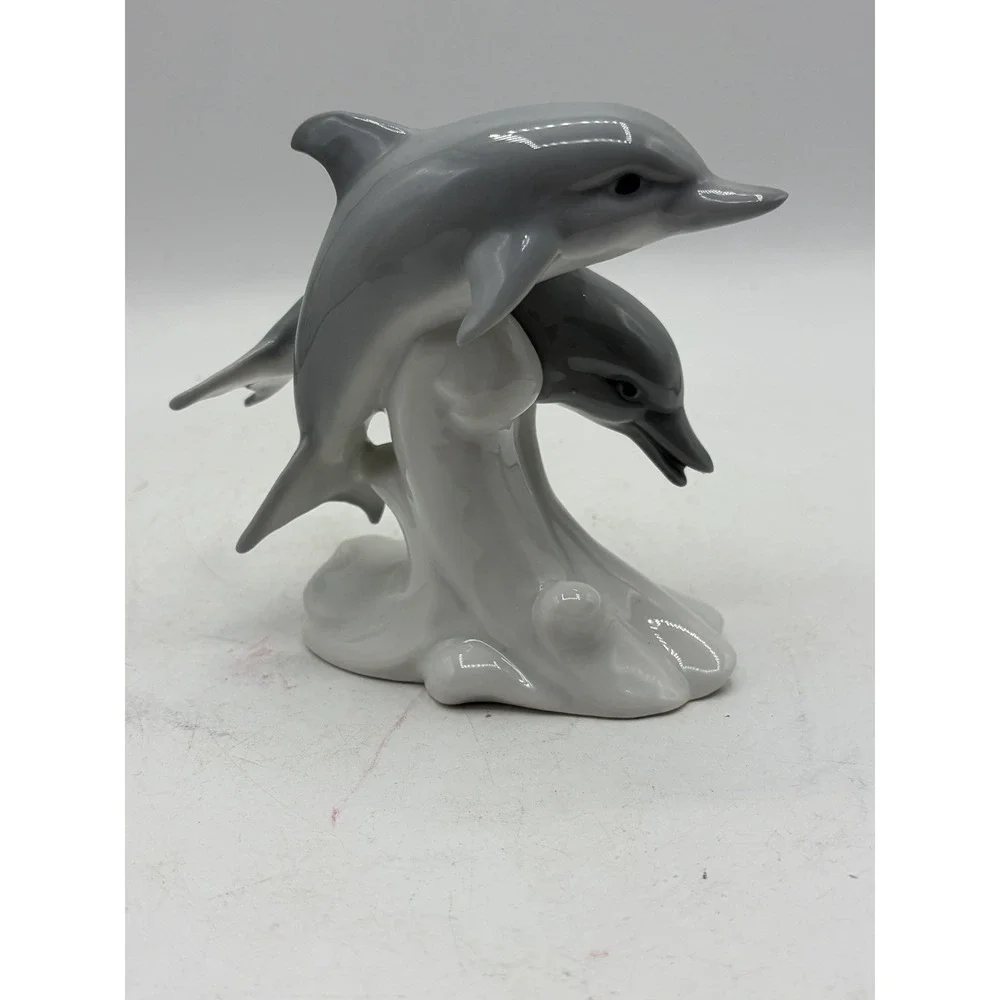 Vintage OMC Japan Porcelain Dolphin Figurine Pair Leaping‎ Dolphins Ocean Statue